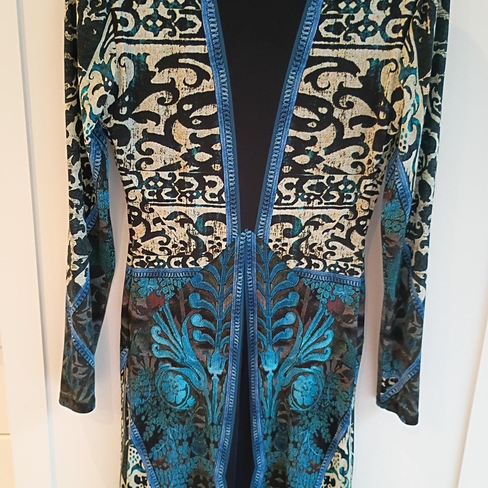 💋 Roberto Cavalli || Long-Sleeve Mixed-Print Gown Blue Black IT 40 US 4
